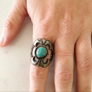 Vintage Sterling Silver & Turquoise Large Ring 10